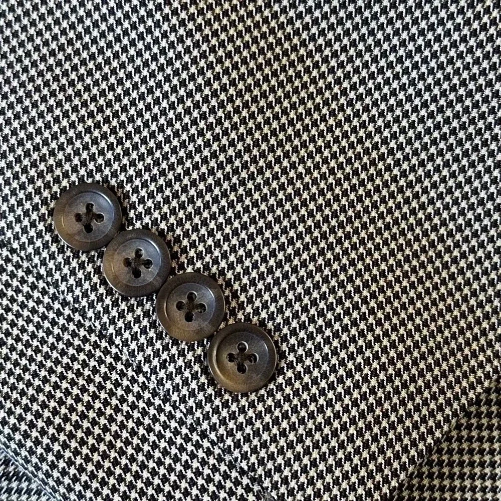 Oscar de la Renta Men's 100% Silk Beige Brown Houndstooth Blazer Size‎ 40 Long